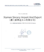 China Xiamen Sincery Im.&amp; Ex. Co., Ltd. Certificações